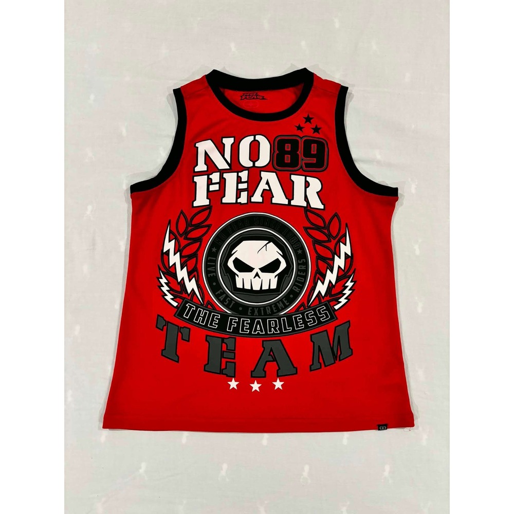 No Fear Mens Red Graphic Tank Top Sleeveless Jersey Skull 89 Live Fast Medium